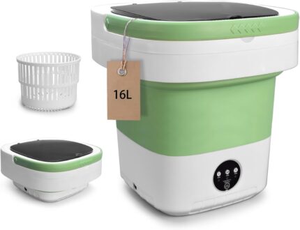 Portable Washing Machine, Mini 16L Foldable Laundry Machine with 3 Modes Deep Cleaning, Upgraded Small Collapsible washer for Hotel, Apartment, Home and Travel - Green
