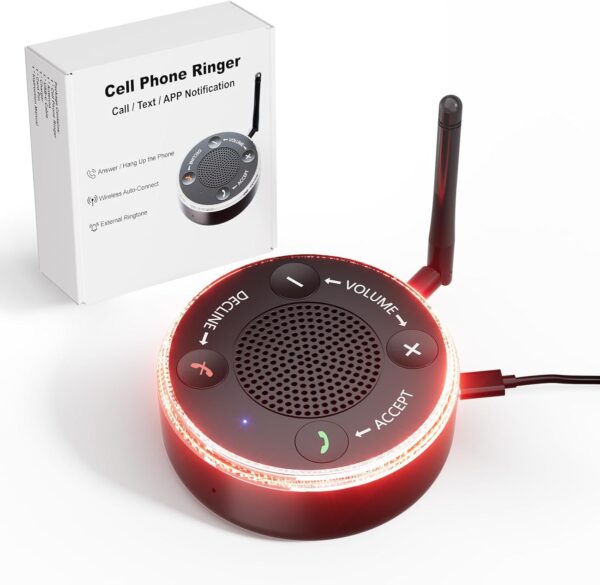 Cell Phone Ringer Amplifier & Flasher - Make Phone Ring Ultra Loud & Visible, One-Touch Answer/Decline, Bluetooth Phone Amplifiers for Hard of Hearing/Deep Sleeper/Noisy Spaces/Home
