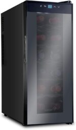 Ivation 12 Bottle Red And White Wine Thermoelectric Wine Cooler/Chiller Counter Top Wine Cellar with Digital Temperature Display, Freestanding Refrigerator Smoked Glass Door Quiet Operation Fridge