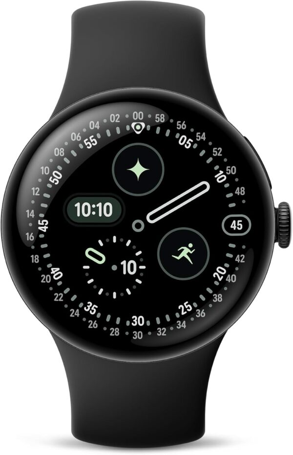 Google Pixel Watch 4 (45mm) - Android Smartwatch with Heart Rate and Sleep Tracking - 40-Hour Battery - Fitness Tracking - Google AI - Matte Black Aluminum Case - Obsidian Active Band - Wi-Fi