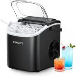 EUHOMY Countertop Ice Maker Machine with Handle, 25.5lbs in 24Hrs, 9 Ice Cubes Ready in 6 Mins, Self-Cleaning Portable Ice Maker with Basket and Scoop, for Kitchen/Home/Camping/RV. (Black)