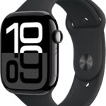Apple Watch Series 10 [GPS 46mm case] Smartwatch with Jet Black Aluminum Case with Black Sport Band - M/L. Fitness Tracker, ECG App, Always-On Retina Display, Water Resistant