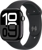 Apple Watch Series 10 [GPS 46mm case] Smartwatch with Jet Black Aluminum Case with Black Sport Band - M/L. Fitness Tracker, ECG App, Always-On Retina Display, Water Resistant