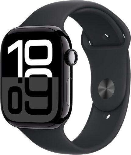 Apple Watch Series 10 [GPS 46mm case] Smartwatch with Jet Black Aluminum Case with Black Sport Band - M/L. Fitness Tracker, ECG App, Always-On Retina Display, Water Resistant
