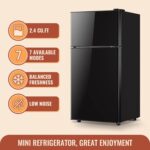 2.4 Cu.ft Mini Fridge with Double Doors Small Refrigerator with Separate Freezer & 7 Adjustable Temperature Control, Tiny Size & Personal Fridge Ideal for Office Apartment Dorm Black - Image 4