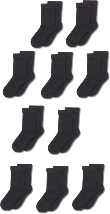 Amazon Essentials Unisex Kids and Toddlers' Cotton Crew Socks, 10 Pairs