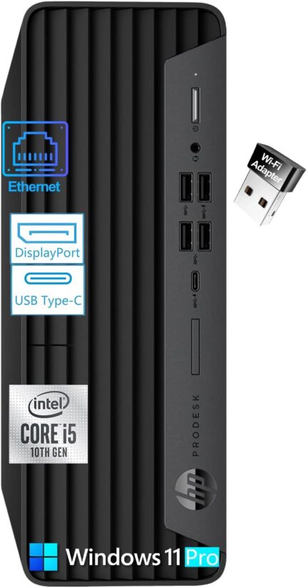 HP Desktop Computer ProDesk 600 G6 SFF Tower PC for Home & Business, Intel 6-Core i5-10400, 16GB DDR4 RAM, 1TB PCIe SSD, WiFi Adapter, 2 DP, RJ-45, Type-C, KB & Mouse, Windows 11 Pro