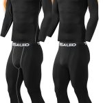 TELALEO 2 Set Mens Thermal Underwear Fleece Lined Long Johns 4 Pcs Base Layer Shirts Pant for Cold Winter Weather