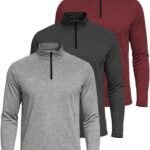Real Essentials 3 Pack: Men's Dry-Fit Active Quarter Zip Long Sleeve Athletic Performance Pullover (Available in Big & Tall)