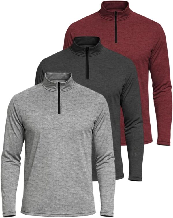 Real Essentials 3 Pack: Men's Dry-Fit Active Quarter Zip Long Sleeve Athletic Performance Pullover (Available in Big & Tall)