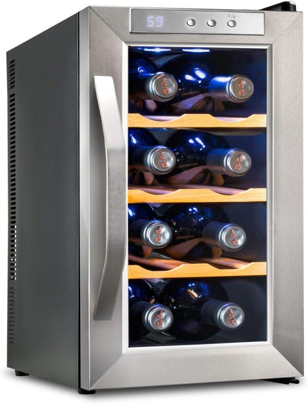 Ivation 8 Bottle Thermoelectric Wine Cooler/Chiller - Stainless Steel - Counter Top Red & White Wine Cellar w/Digital Temperature, Freestanding Refrigerator Smoked Glass Door Quiet Operation Fridge