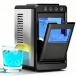 Countertop Ice Makers, 8 Bullet ICES in 6 Mins, 26lbs/24Hrs, 2 Ice Sizes, Self-Cleaning Portable Ice Maker Machine with Touch Display Blue Light for Home/Office/Bar, Black