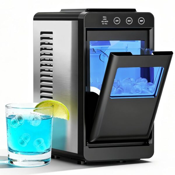 Countertop Ice Makers, 8 Bullet ICES in 6 Mins, 26lbs/24Hrs, 2 Ice Sizes, Self-Cleaning Portable Ice Maker Machine with Touch Display Blue Light for Home/Office/Bar, Black