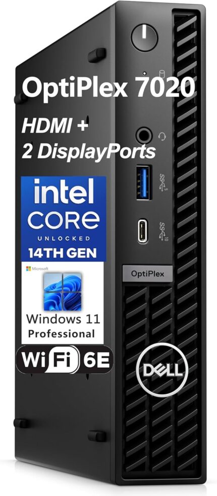 Dell OptiPlex 7020 MFF 7000 Mini PC Business Desktop Computer, 14th Gen Intel Core i3-14100T, 8GB DDR5 RAM, 256GB PCIe SSD, WiFi 6E, Bluetooth, RJ-45, 2 DisplayPorts, HDMI, Type-C, Windows 11 Pro