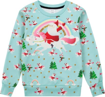 Funnycokid Kids Ugly Christmas Sweater Girls Boys Xmas Sweatshirt Funny Fleece Outfit 3D Print Clothes 4-16 Years