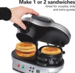 Hamilton Beach Dual Breakfast Sandwich Maker with Timer, Ready in 5 Minutes, Removable Dishwasher Safe PFAS-Free Non-Stick Egg Cooker Ring, Silver (25490MNA) - Image 2