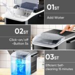 DUMOS Countertop Ice Maker with Handle, 26lbs/24H Portable Ice Machine, 9 Bullet Ice Cubes Ready in 6 Mins, Self-Cleaning, Quiet Compact Ice Maker for Home, Kitchen, RV, Camping, Black - Image 4