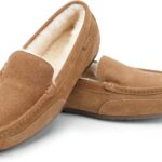 Parfeying Men's Indoor Outdoor Sheepskin Moccasins Slippers Memory Foam Driving Style Shoes