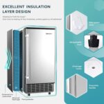 EUHOMY 15" W Commercial Under Counter Ice Maker Machine, 90 Lb/Day Auto-Cleaning & 24H Timer, Gravity Drainage,Stainless Steel Built-in Freestanding Ice Maker, 24 Lb Bin, Ideal for Commercial & Home - Image 6