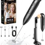 Electric Milk Frother Handheld: Rechargeable 3 in 1 - LED Digital Display with 3 Speeds Portable Stainless Steel Drink Foam Mixer for Milk Coffee, Lattes - Starlight Black