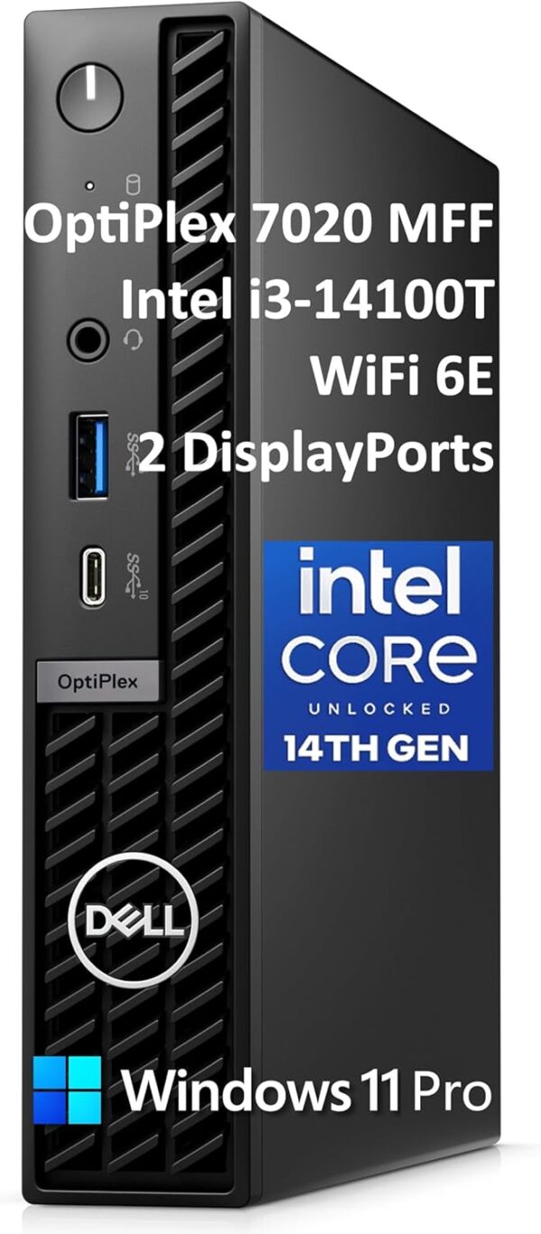 Dell OptiPlex 7020 MFF 7000 Mini Business Desktop Computer, 16GB DDR5 RAM, 512GB PCIe SSD, 14th Gen Intel Core i3-14100T (Beat i5-12400T), WiFi 6E, 2 DisplayPorts, HDMI, Type-C, Windows 11 Pro