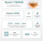 BOSGAME P3 Mini Gaming PC AMD Ryzen 7 7840HS | 32GB DDR5 RAM | 1TB PCIe 4.0 NVMe SSD | Dual Gigabit Ethernet | Triple Display (HDMI/DP/USB-C) | AX210 Wi-Fi 6E | BT 5.2 | Compact Desktop Computer - Image 2