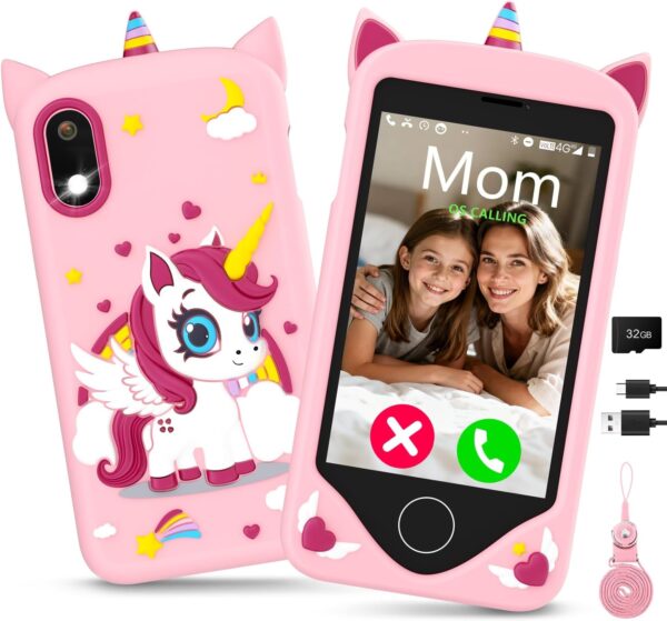 Kids Smart Phone for Girls - Safest Phone for Kid & Teens, Talk & Text - Kids Cell Phone Toy, 4.2'' Touchscreen, Dual Cameras, Games, 32GB Card - Christmas Birthday Gift for Ages 7-16, Pink