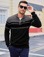 MAGCOMSEN Men's Sweaters 1/4 Zip Cotton Sweater Pullover Polo Sweaters Striped Fall Winter Warm Sweatshirts - Image 4