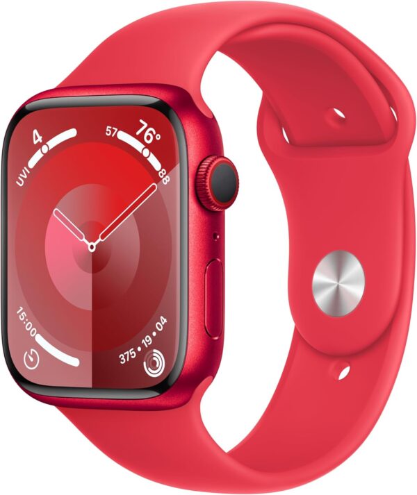 Apple Watch Series 9 [GPS + Cellular 45mm] Smartwatch with (Product) RED Aluminum Case with (Product) RED Sport Band M/L. Fitness Tracker, Blood Oxygen & ECG Apps, Always-On Retina Display