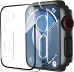 Smiling 2 Pack Case Built in Tempered Glass Screen Protector Compatible with Apple Watch Series 3/Series 2 42mm, Hard PC Case Overall Protective Cover- 1 Black + 1 Transparent