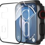 Smiling 2 Pack Case Built in Tempered Glass Screen Protector Compatible with Apple Watch Series 3/Series 2 42mm, Hard PC Case Overall Protective Cover- 1 Black + 1 Transparent