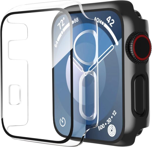 Smiling 2 Pack Case Built in Tempered Glass Screen Protector Compatible with Apple Watch Series 3/Series 2 42mm, Hard PC Case Overall Protective Cover- 1 Black + 1 Transparent