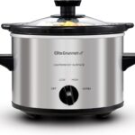 Elite Gourmet MST-250XS Electric Slow Cooker Ceramic Pot, Adjustable Temp, Entrees, Sauces, Stews & Dips, Dishwasher Safe Glass Lid & Crock, 1.5 Quart, Stainless Steel