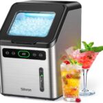 Silonn Nugget Ice Makers Countertop,Timer Pebble Ice Maker with Soft Chewable Ice, 44lbs per Day Ice Machine with Self-Cleaning,One-Click Operation, Stainless Steel