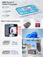 GMKtec G10 Mini PC Computer, Ryzen 5 3500U (Beats N150/3300U/3200U), 16GB RAM 512GB SSD 2.5GbE NIC LAN Desktop Office Home Business HTPC, Triple 4K Display, WiFi, BT, USB-C, DP, Type-C PD, HDMI 2.1 - Image 2