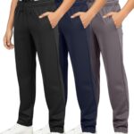 Real Essentials 3 Pack: Boys' Tricot Open Bottom Sweatpants - Athletic Running Pants with Pockets for Kids Teens Youth