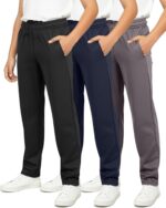 Real Essentials 3 Pack: Boys' Tricot Open Bottom Sweatpants - Athletic Running Pants with Pockets for Kids Teens Youth