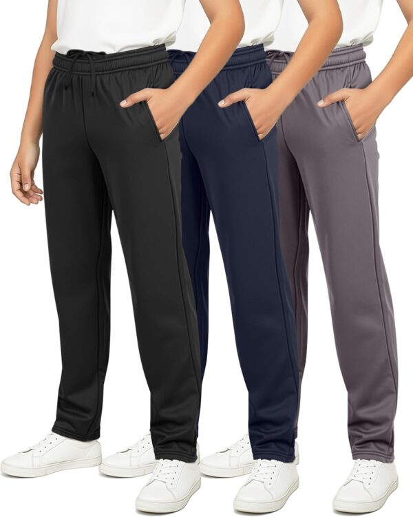 Real Essentials 3 Pack: Boys' Tricot Open Bottom Sweatpants - Athletic Running Pants with Pockets for Kids Teens Youth