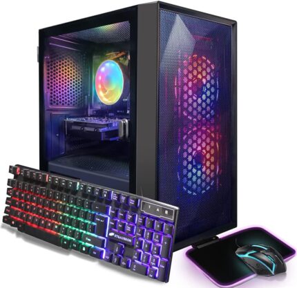 STGAubron Prebuilt Gaming PC Desktop, Radeon RX 550 4G, Intel Core i5 up to 3.6GHz, 16G RAM, 512G SSD, WiFi 6, BT 5.0, RGB Fan x2, Windows 11 Home
