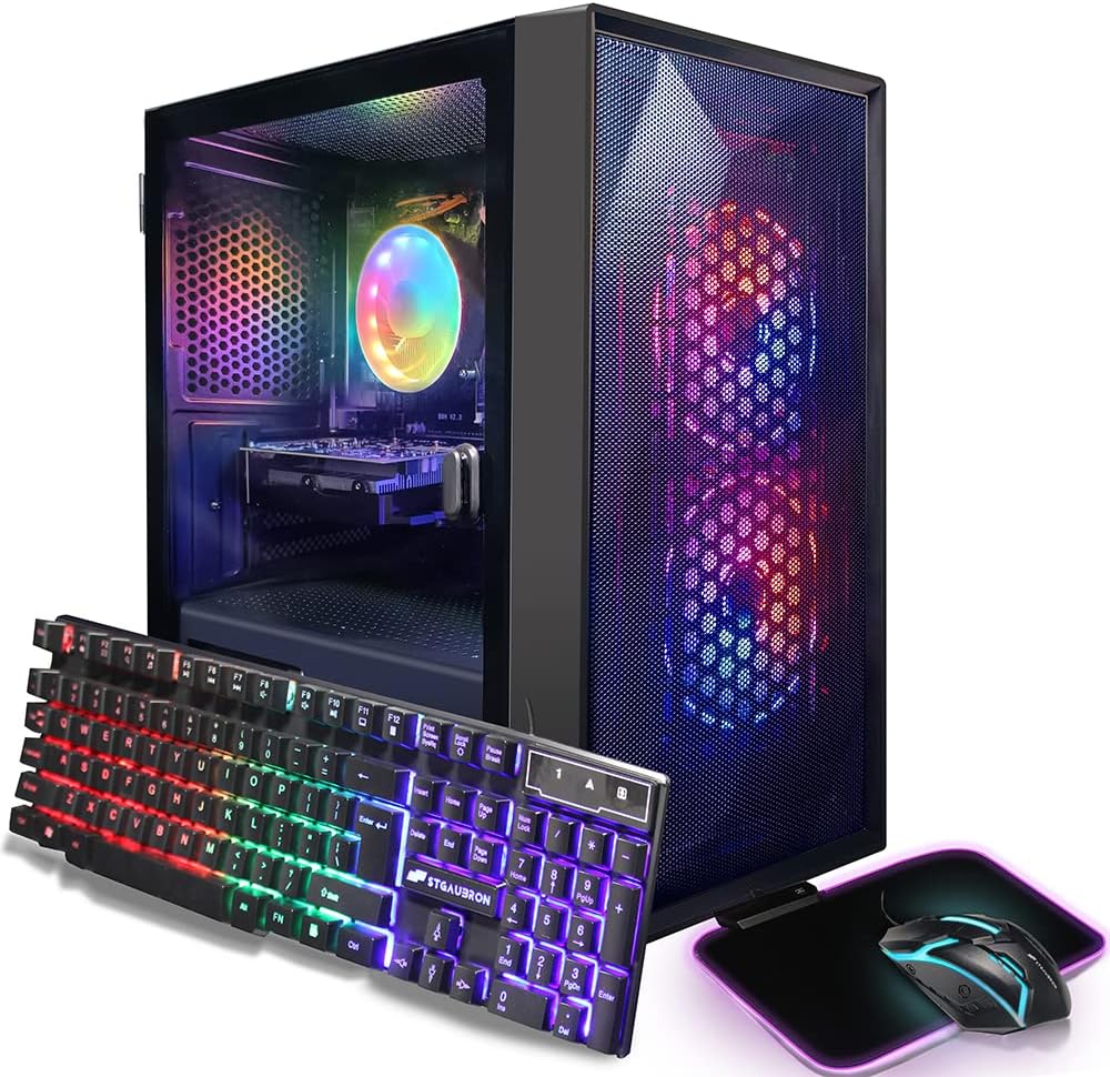 STGAubron Prebuilt Gaming PC Desktop, Radeon RX 550 4G, Intel STGAubron Prebuilt Gaming PC Desktop, Radeon RX 550 4G, Intel Core i5 up to 3.6GHz, 16G RAM, 512G SSD, WiFi 6, BT 5.0, RGB Fan x2, Windows 11 Home