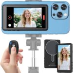 Vlog Selfie Monitor Screen iPhone, 4K 60fps Recording, Wireless Screen Mirroring with Remote Control, Magnetic Fixation, 180° Rotation, 3 Levels of Brightness, Compatible with iPhone & Android