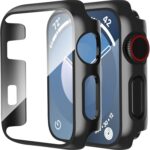 Smiling 2 Pack Compatible with Apple Watch Series 3/Series 2 38mm with Tempered Glass Screen Protector, Hard PC Case Overall Protective Cover- Black