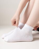 Girls White Ruffle Socks School Uniform Kids Cotton Crew Ankle Cute Frilly Dress Socks 6 Pack - Image 4
