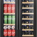 Tylza 24 Inch Wine and Beverage Refrigerator, Dual Zone Wine Beverage Cooler 24" with French Door, Under Counter Wine Beer Fridge Built-In or Freestanding, Holds 20 Bottles and 88 Cans, Black