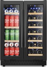 Tylza 24 Inch Wine and Beverage Refrigerator, Dual Zone Wine Beverage Cooler 24" with French Door, Under Counter Wine Beer Fridge Built-In or Freestanding, Holds 20 Bottles and 88 Cans, Black