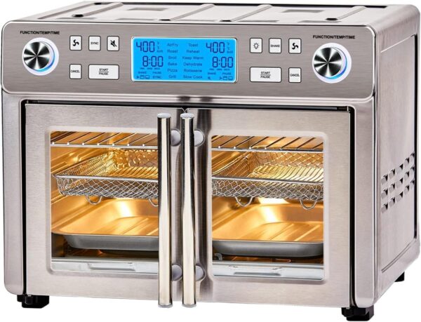 Emeril Lagasse Dual Zone 360 Air Fryer Oven Combo with French Door, 25 QT Extra Large, Cook Two Foods in Different Ways, Up to 60% Faster from Frozen to Finish, Pizza Stone Accessory