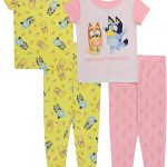 Bluey girls 4-piece Snug-fit Cotton Pajama Set, Soft & Cute for Kids