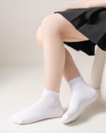 Girls White Ruffle Socks School Uniform Kids Cotton Crew Ankle Cute Frilly Dress Socks 6 Pack - Image 3