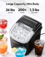 EUHOMY Countertop Ice Maker Machine with Handle, 25.5lbs in 24Hrs, 9 Ice Cubes Ready in 6 Mins, Self-Cleaning Portable Ice Maker with Basket and Scoop, for Kitchen/Home/Camping/RV. (Black) - Image 3