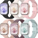 6 Pack Sport Bands Compatible with Apple Watch Bands 38mm 40mm 41mm 42mm 44mm 45mm 46mm 49mm for Women Men, Soft Wristband Silicone Sport Strap for iWatch Bands Series 11 10 9 8 7 6 5 4 3 2 1 Ultra SE